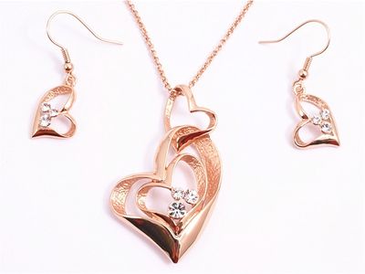 Necklace - Gold Double Heart Set