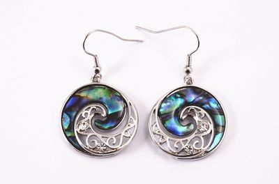 Earrings - Paua Spiral Silver Koru