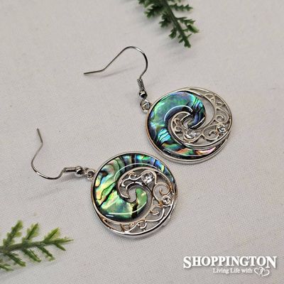 Earrings - Paua Spiral Silver Koru