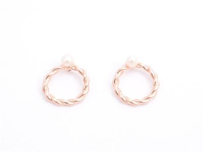 Earrings - Freshwater Pearl Rose Gold Circle