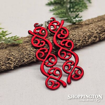 Earrings - Red Koru Vine