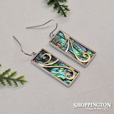 Earrings - Paua Koru Rectangle