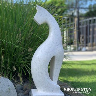Garden Sculpture - Terrazzo Cat / White