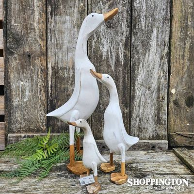 Wooden Duck in Boots - White Wash 40cm