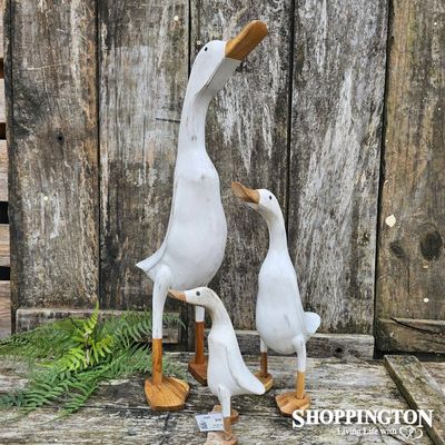 Wooden Duck in Boots - White Wash 60cm