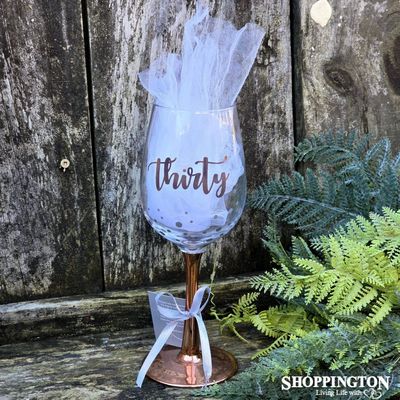 Birthday Wine Glass with Rose Gold Stem