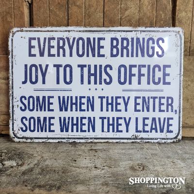 Retro Everyone Brings Joy to this Office Tin Novelty Sign
