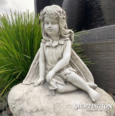 Garden Statue - Sitting Rock Fairy (designed to last outdoors)