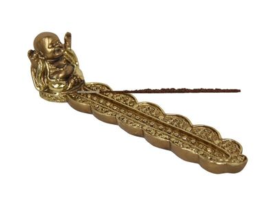 Gold Happy Buddha Incense Holder