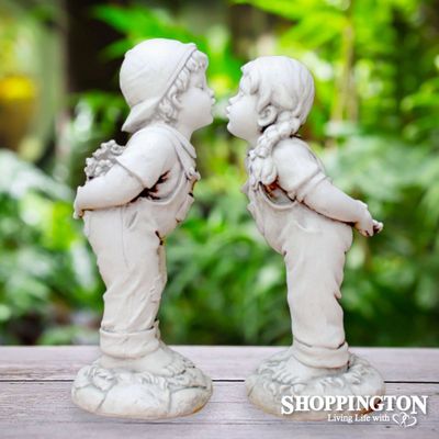 Garden Statue - Kissing Girl &amp; Boy Set (designed to last outdoors)