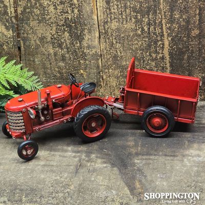 Die Cast Metal Red Vintage Tractor and Trailer