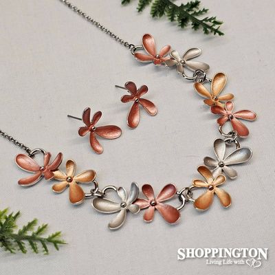 Necklace - Bronze &amp; Gold Flower Set