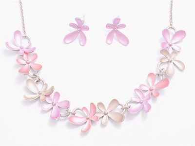 Necklace - Lilac &amp; Silver Flower Set