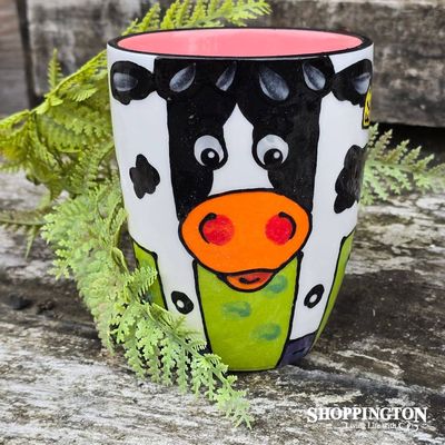 NZ Made Hand Painted - Cow Front Facing Pink  Blokes Mug