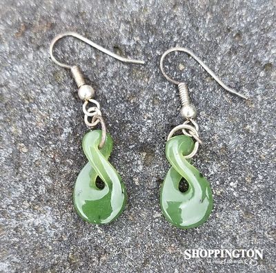 Earrings - Pounamu &amp; Silver Twist