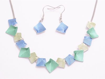 Necklace - Abstract Squares - Blue/Green