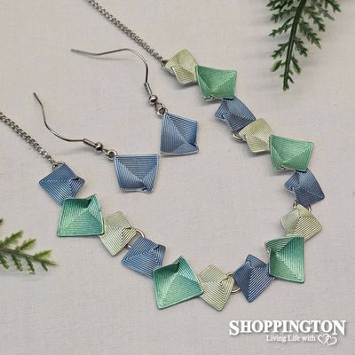 Necklace - Abstract Squares - Blue/Green