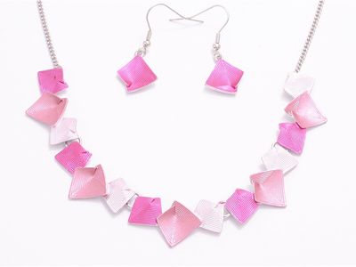 Necklace - Abstract Squares - Pinks
