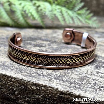 Magnetic Copper Bangle - Fine Centre Weave