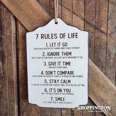Wooden Novelty Sign - 7 Rules of Life