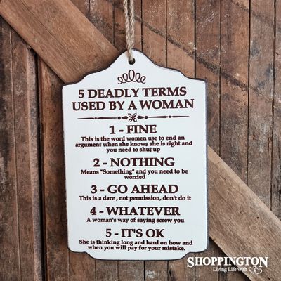 Wooden Novelty Sign - 5 Deadly Terms