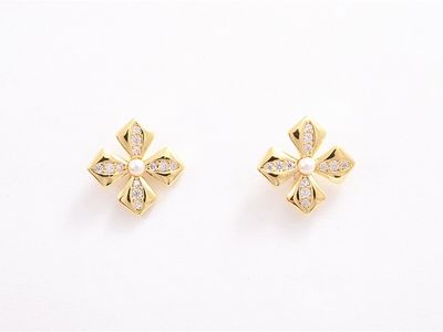 Earrings - Gold Flower Cross