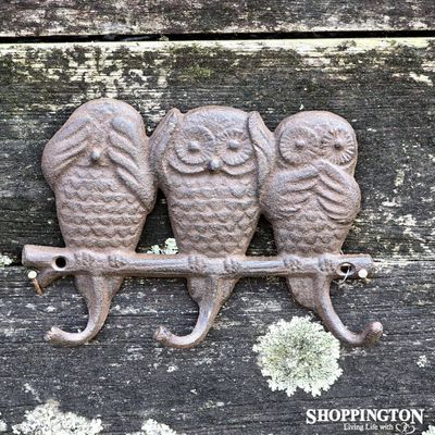 Cast Iron Owl Hear, See, Speak No Evil Hooks