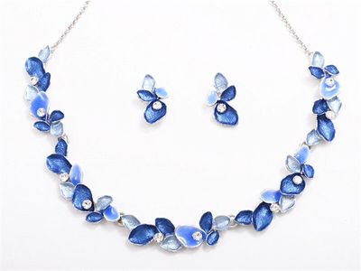 Blue Diamante Leaves Necklace Set