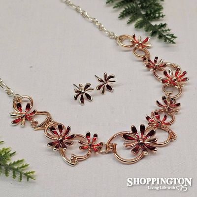 Necklace Set - Red Flower Chain