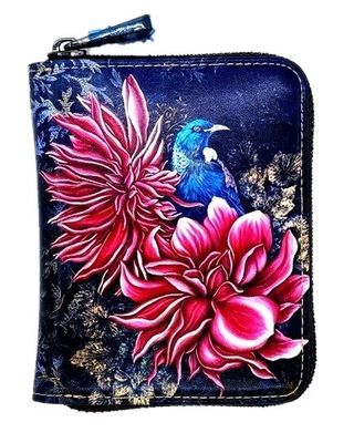 Leather NZ Print Card Wallet - Tui In Dahlia&#039;s - Anita Madhav