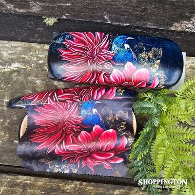 Leather NZ Print Glasses Case - Tui In Dahlia&#039;s - Anita Madhav