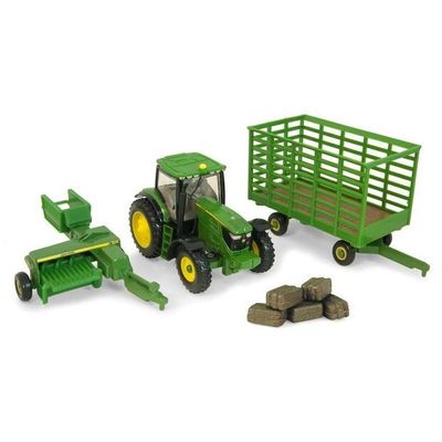 John Deere Tractor with Square Baler &amp; Bale Wagon