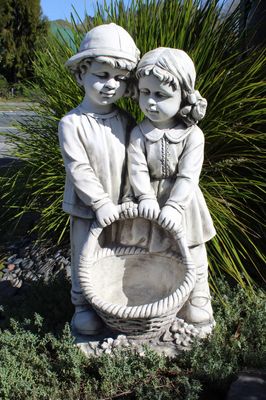 Garden Statue - Girl and Boy holding flower basket (designed to last outdoors)