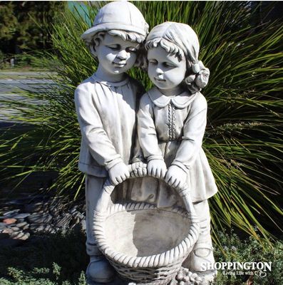 Garden Statue - Girl and Boy holding flower basket (designed to last outdoors)