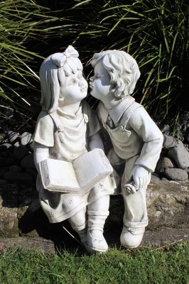 Garden Statue - Girl and Boy Kissing Shelf Sitter (designed for outdoors)