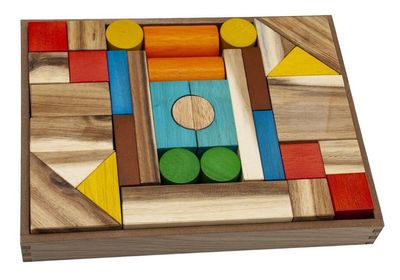 QToys - Natural Colour Wooden Blocks 34pce