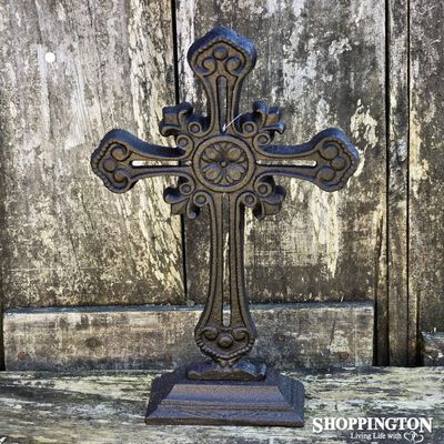 Cast Iron Cross on Stand - Black