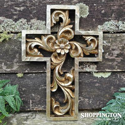 Gold Wood Look Cross