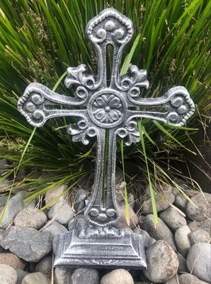 Cast Iron Cross on Stand - Silver