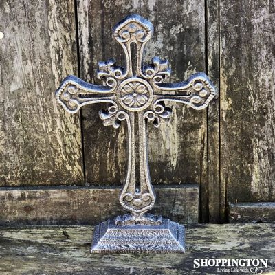 Cast Iron Cross on Stand - Silver