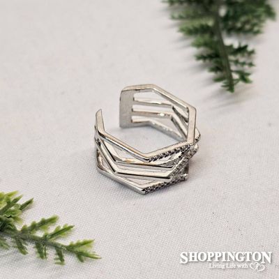 Ring - Silver &amp; Diamante Hex