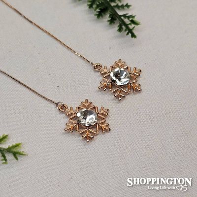 Earrings - Long Snow Flake - Rose Gold