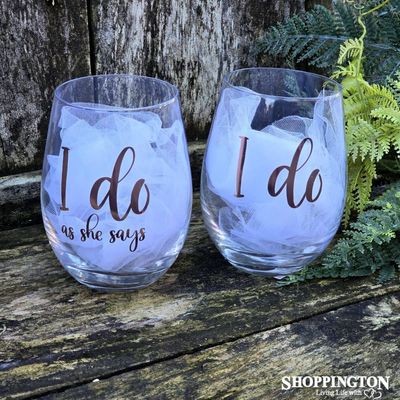 Rose Gold Stemless Wine Glass - I Do