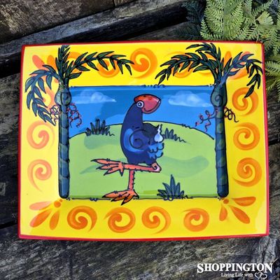 NZ Made Handpainted - Theme Tray 34cm x 27cm - Pukeko (Nikau)