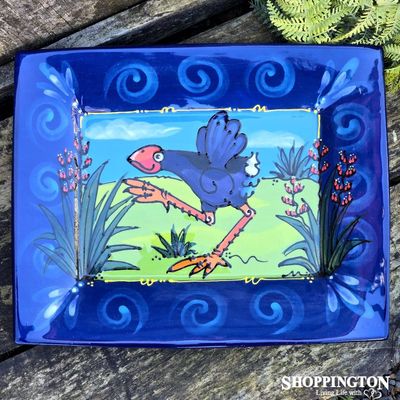 NZ Made Handpainted - Theme Tray 34cm x 27cm - Pukeko (Flax)