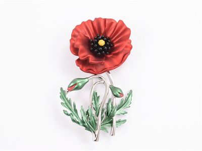 Brooch - Red Poppy Stem
