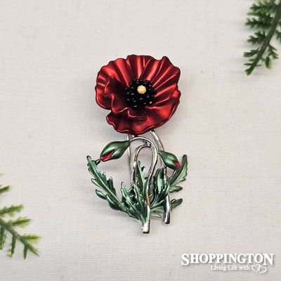 Brooch - Red Poppy Stem