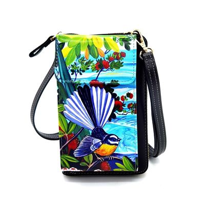 Leather NZ Print Cellphone Shoulder Bag - Ocean Fantail - Irina Velman