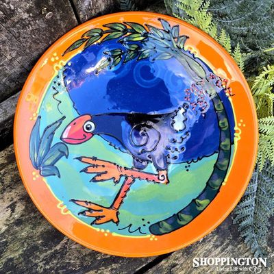 NZ Made Hand Painted - Small Salad Bowl Pukeko (Feeding)