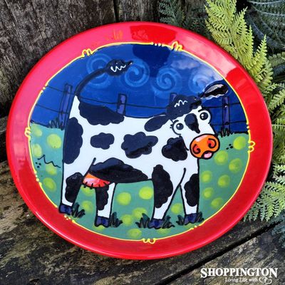 NZ Made Hand Painted - Small Salad Bowl Cow (side)